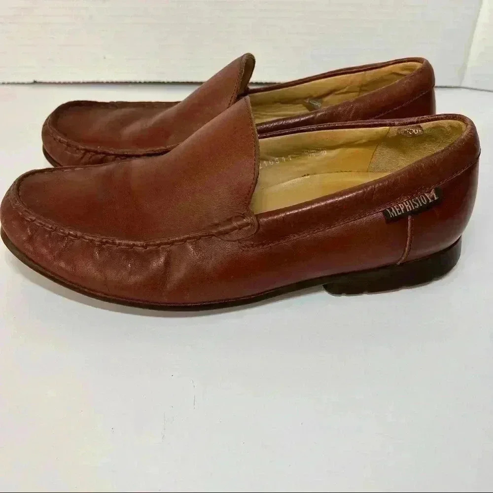 MEPHISTO  Leather Slip On Loafers Mens Sz 10 Brandy Moc. Toes Cool Air Comfort - Picture 5 of 14